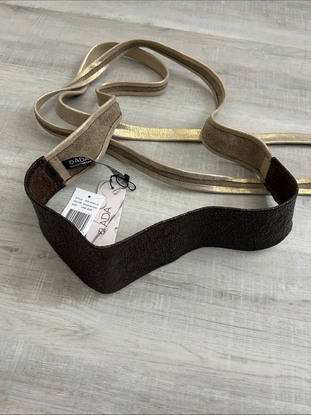 ADA Brown Textured Front Belt with Gold Leather one size